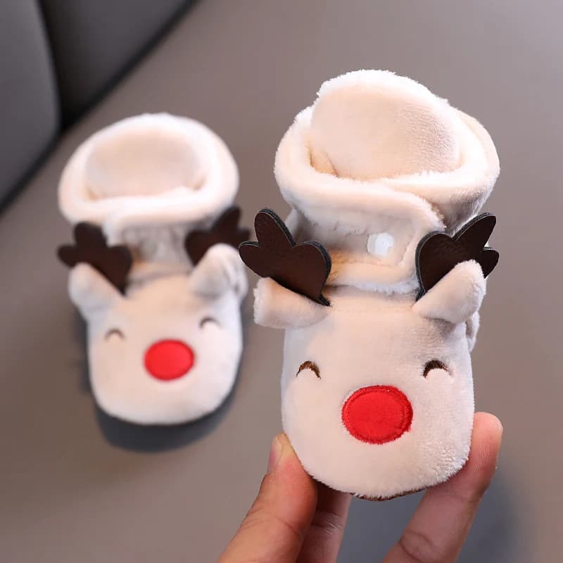 Scarpe invernali per bambini, stile natalizio, graziose stivali a forma di cuore in peluche di alce, calde e antiscivolo, adatte per le vacanze e le feste