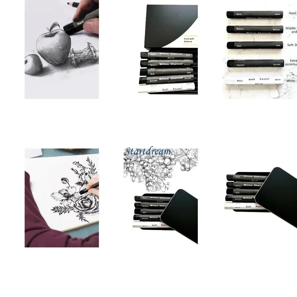 Multifunctional Charcoal Sticks Charcoal Pencils Art Supplies Water Soluble Charcoal Strips for Sketching and Drawing K92C
