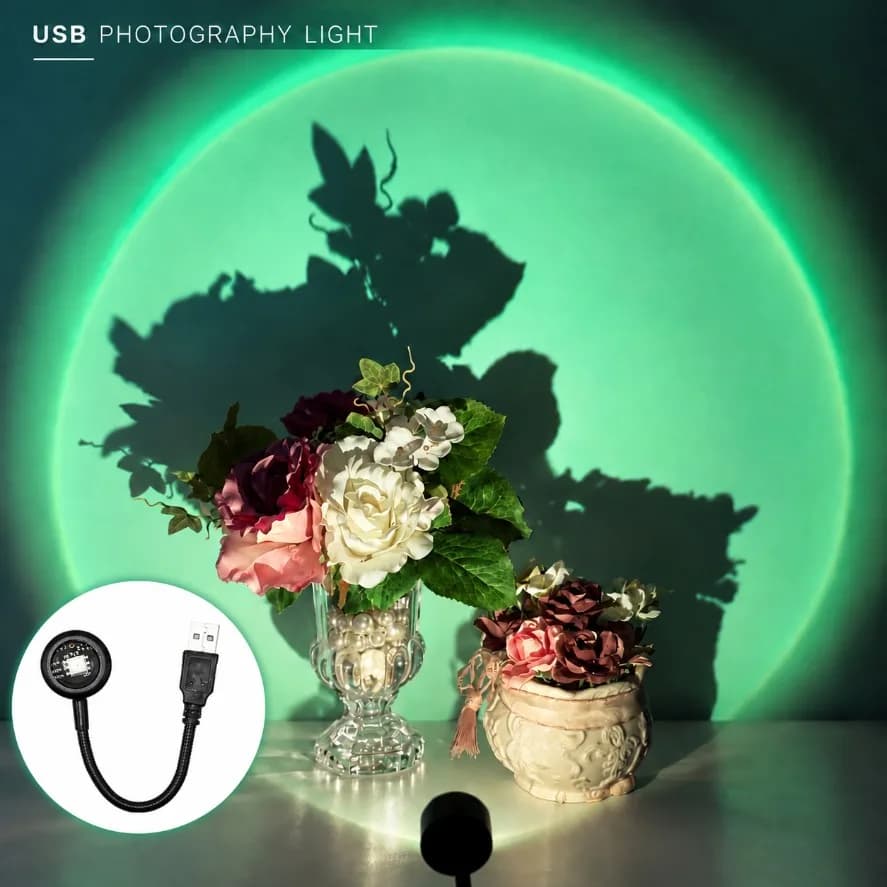 5V USB Photography Sunset Projector Light Mini Circle Projection Lamp Background Atmosphere Light for Photo Shooting Lighting