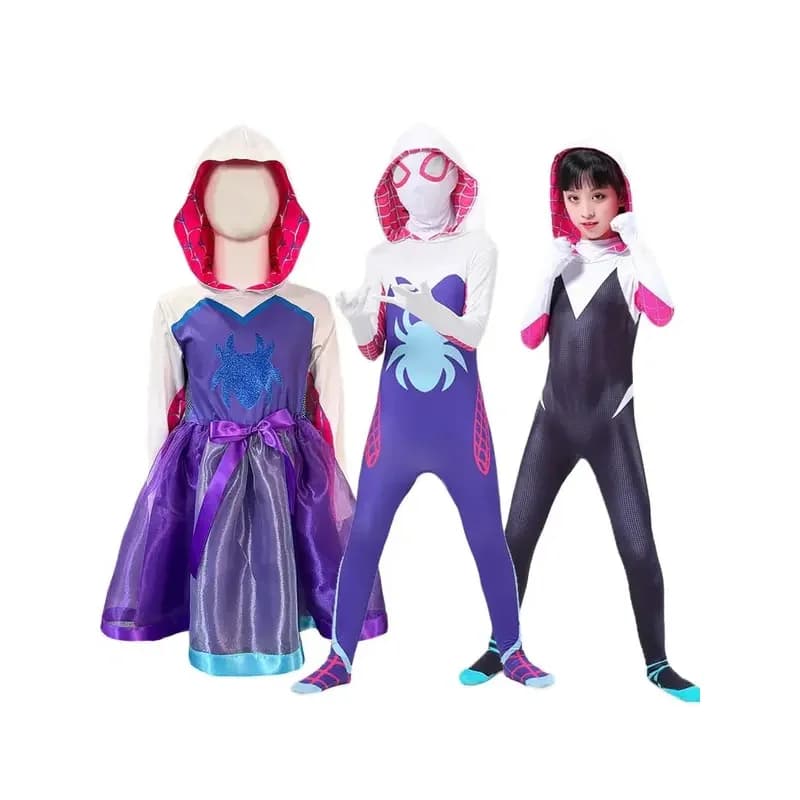 Costume da ragazza Gwen Ghost Spider Body Halloween Cosplay Costumi da festa con cappuccio Costumi da festa per bambini Fantasia sexy