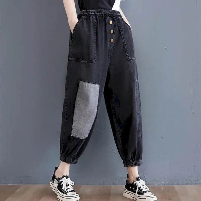 Baggy Jeans Casual 2026 Summer Loose Calf Length Denim Harem Pants Vintage Drawstring Elastic Waist Streetwear Women Clothing