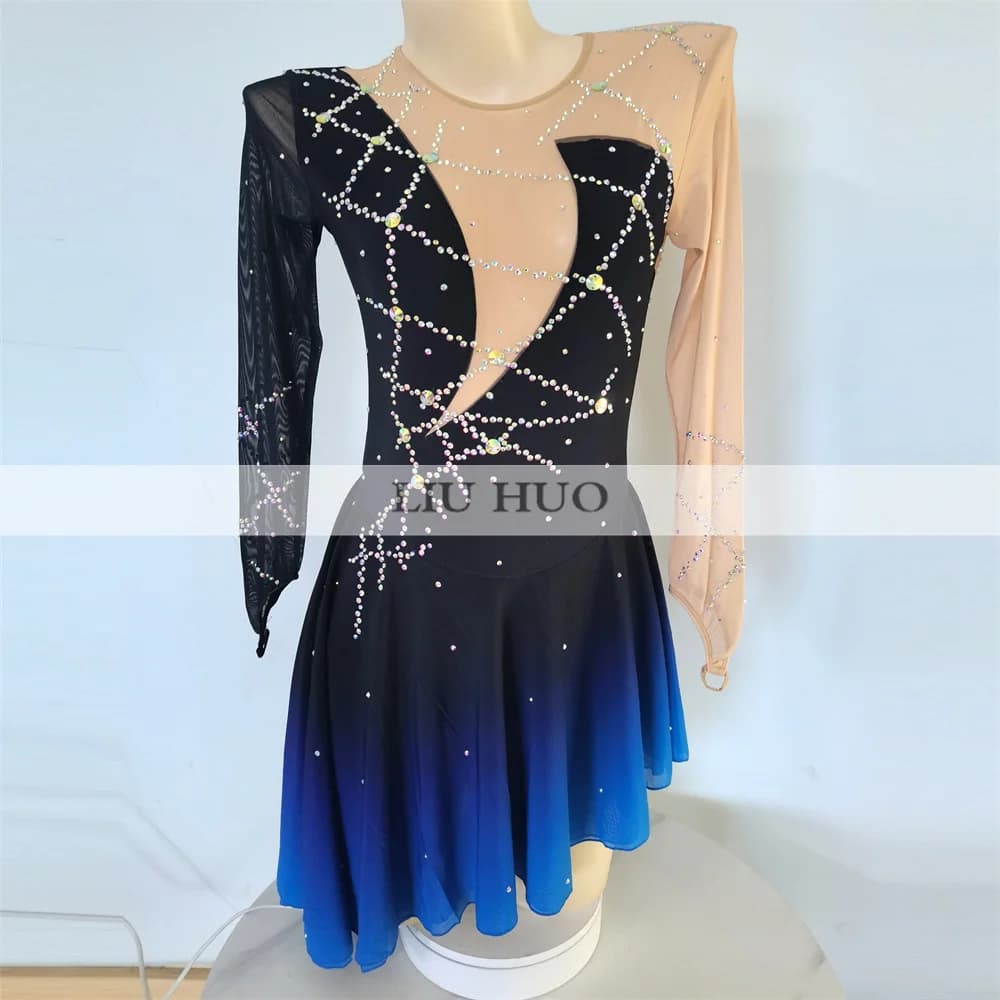 LIUHUO Danza sul Ghiaccio Pattinaggio di Figura Vestito Donna Ragazza Adolescente Personalizza Costume Prestazioni Competizione Body Roller Nero Bambini