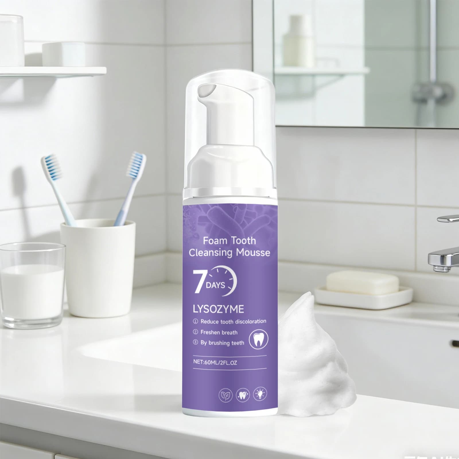 Mousse detergente per denti, sbiancante, rimuove macchie gialle, delicata rimozione delle macchie, alito fresco, mousse rinfrescante per i denti