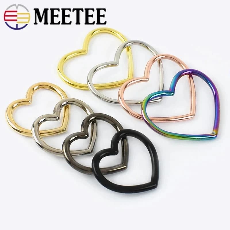 10 Pezzi Meetee 29/40mm Anelli Metallici a Forma di Cuore per Cinghie Borsa, Connettori Regolabili per Fettucce, Accessori Fai da Te