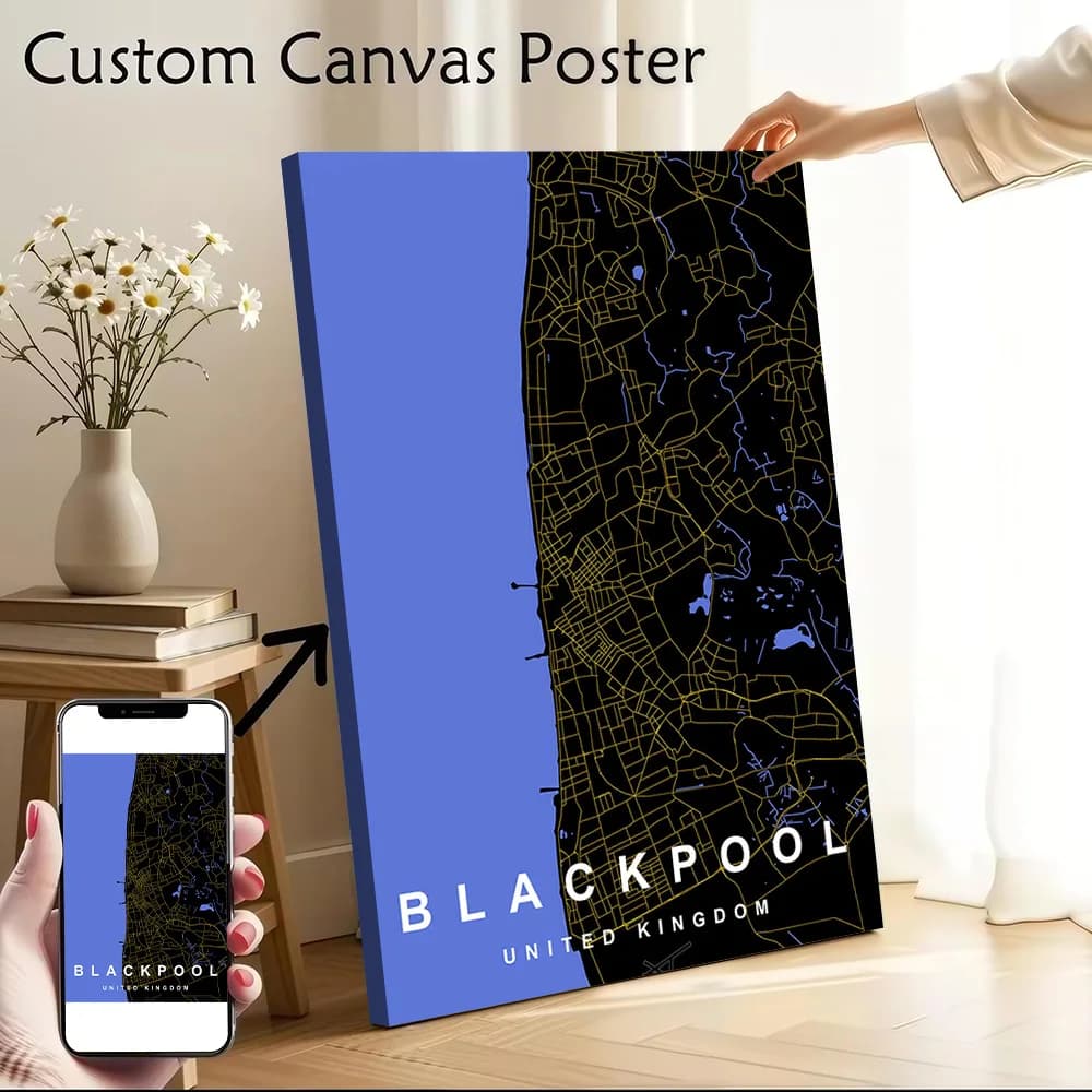 Blackpool Map Canvas Print Perfect Gift for Fans Lovers Personalized Wall Art Poster for Modern Home Decoration Ornaments Room