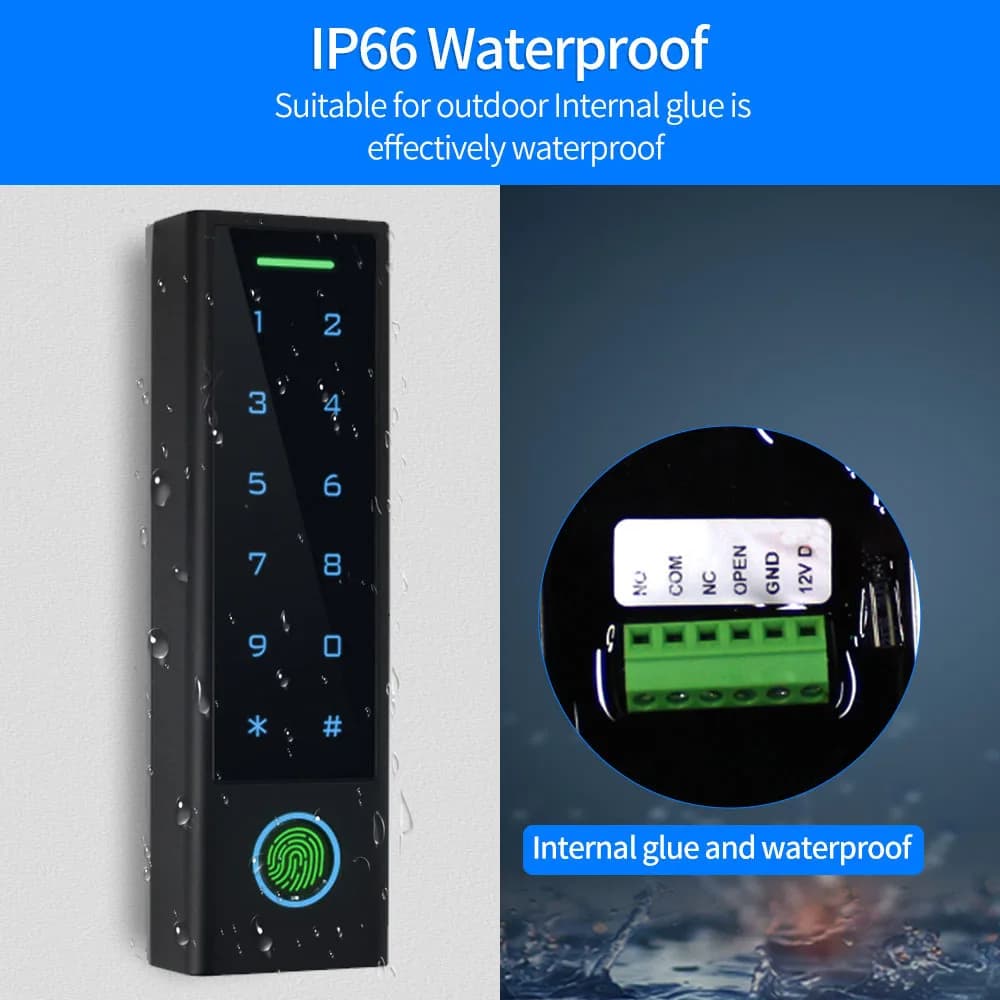 Tastiera per controllo accessi con impronte digitali Bluetooth TTLock Tastiera per campanello impermeabile con lettore di schede IC RF per sistema di chiusura intelligente