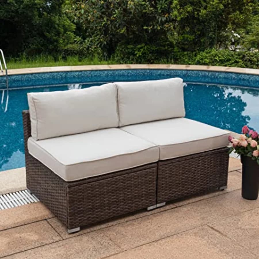 Set of 2 Chairs Without Armrests for Exterior, Sectional Sofa Cover with Bearings White Garden
