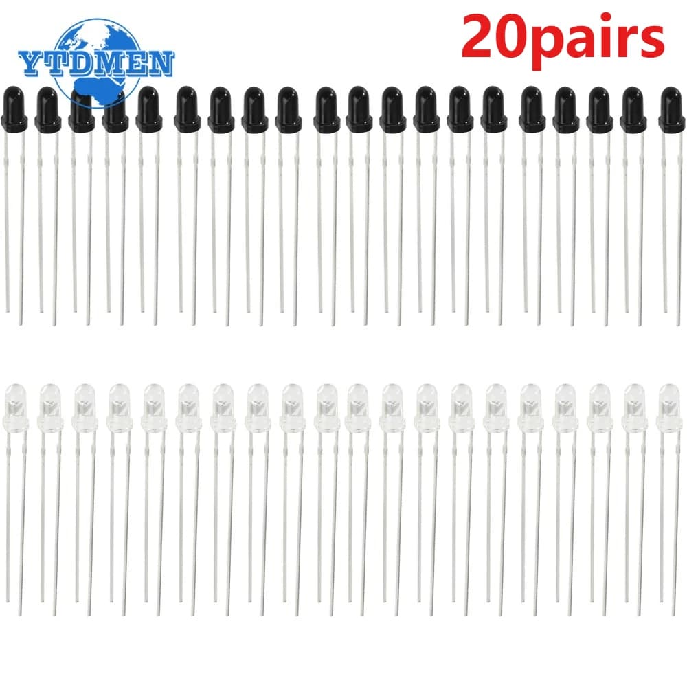 20 paia LED a infrarossi 3mm 5mm 940nm LED Emettitore a infrarossi e ricevitore IR Diodi F3 F5 per Arduino