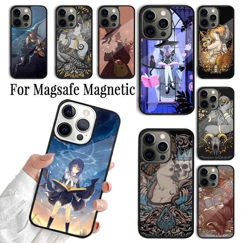Cover per telefono Girly Witch Goth per iPhone 17 16 15 14 13 12 11 Pro Max Plus Magnetica per Magsafe