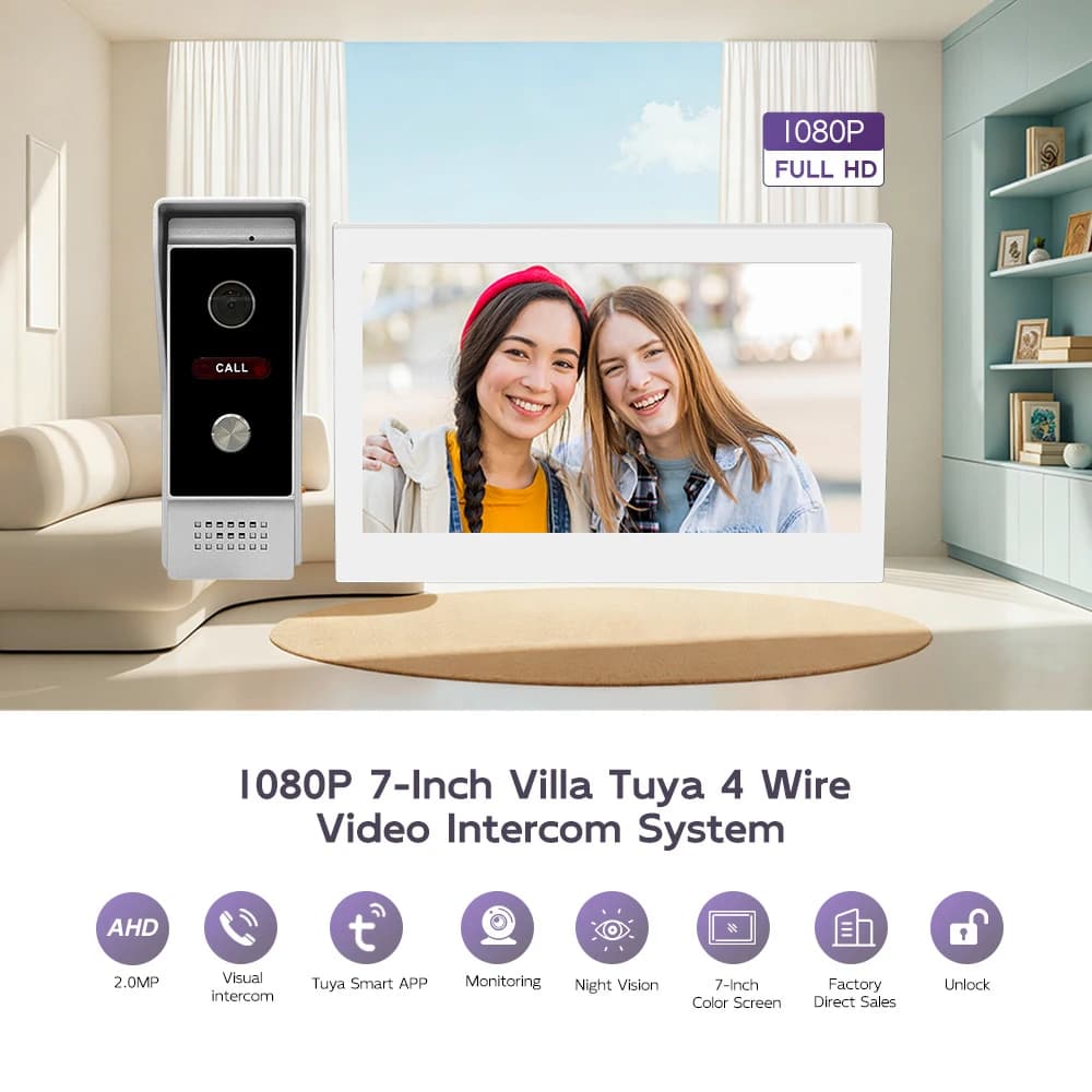 Digital Video Intercom System Tuya 7 Inch Wireless WIFI Monitor 1080P Doorphone Camera Video Doorbell Works TY75T-HM1