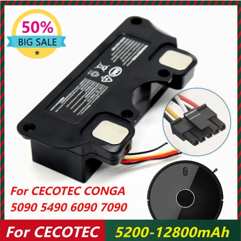 14.4V 5200-12800mAh for CECOTEC CONGA 5090 6090 5490 Mopping Robot Battery Pack