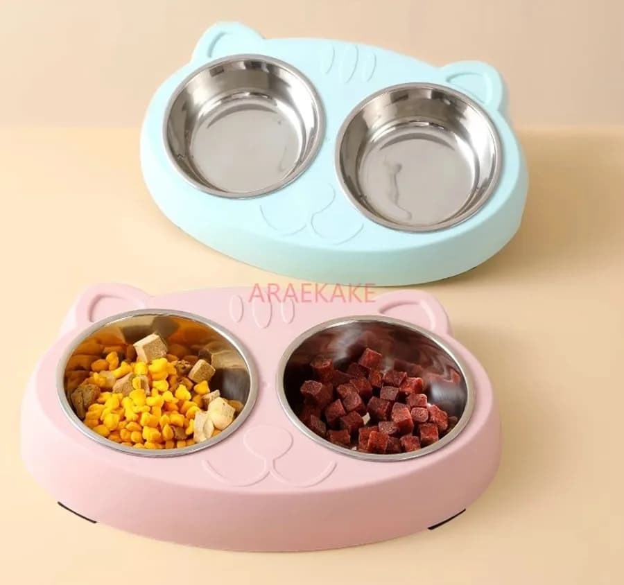 Ciotola doppia in plastica per animali domestici, vassoio per cibo e acqua per gatti e cani, accessori per l'alimentazione degli animali domestici.