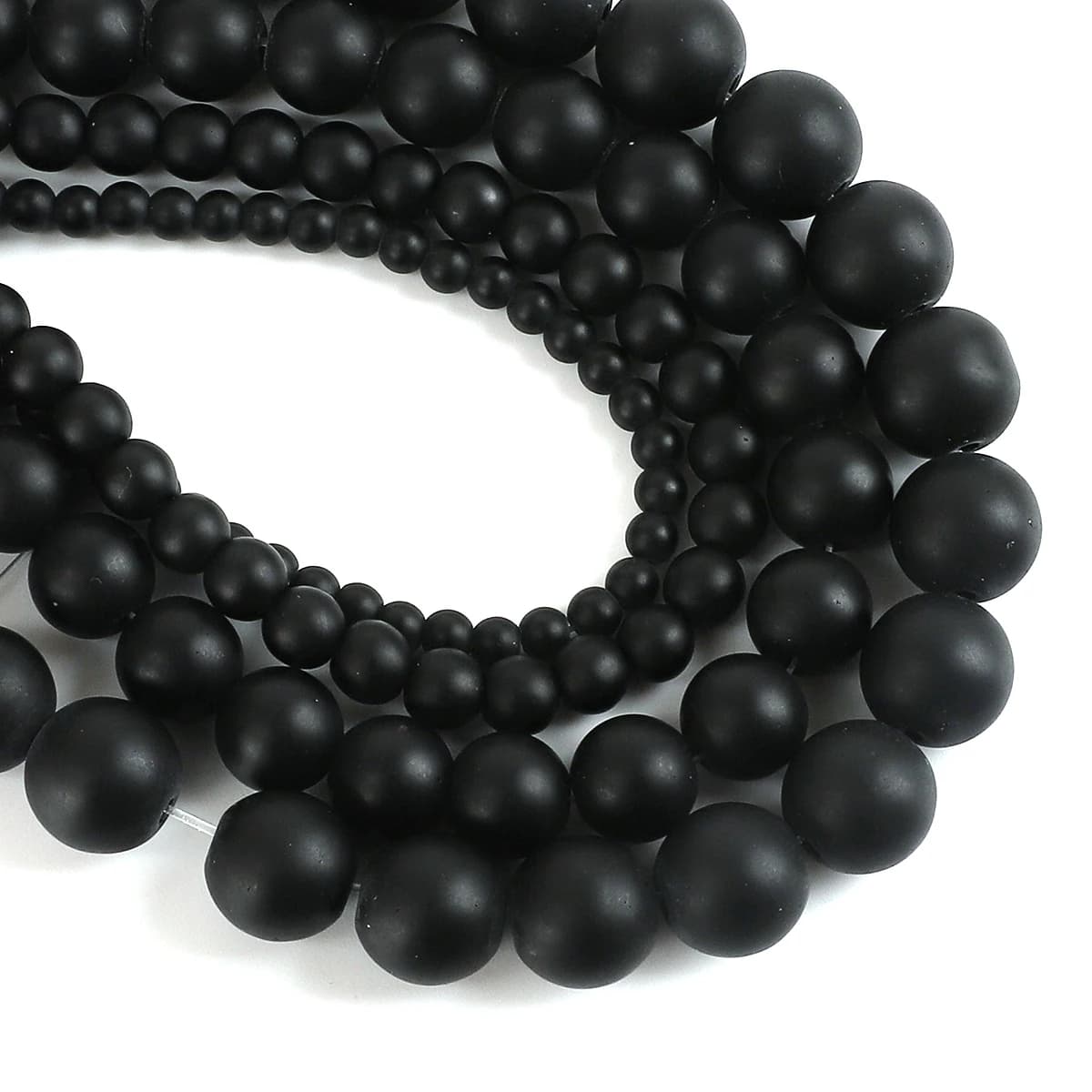 Perline di vetro nero satinato opaco, perline rotonde sfuse, perline di pietra naturale per la creazione di gioielli, braccialetti fai da te, collane, orecchini e accessori.
