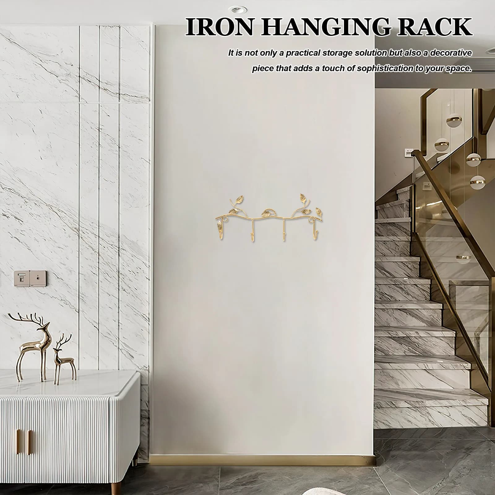 Nordic Style Iron Wall Hook Gold Decorative Clothes Hat Key Hanger for Living Room Bedroom Bathroom Home Wall Storage