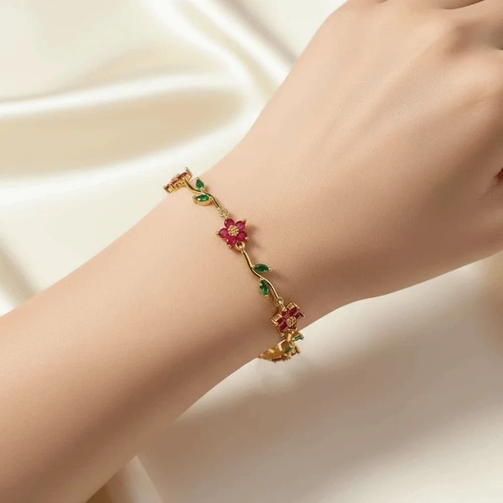 Shiny Flower Rhinestone Bracelet Elegant Copper Plated Gold Stackable Leaves Wrist Jewelry Exquisite Multiple Color