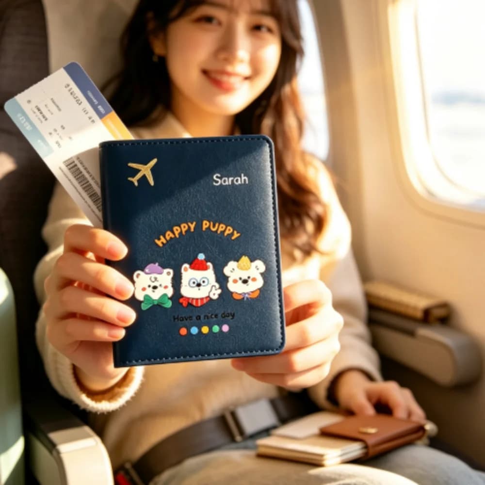 Customized Name Cartoon Passport Holder, 6 Colors Personalized Travel Document Pouch, Practical Travel Gift