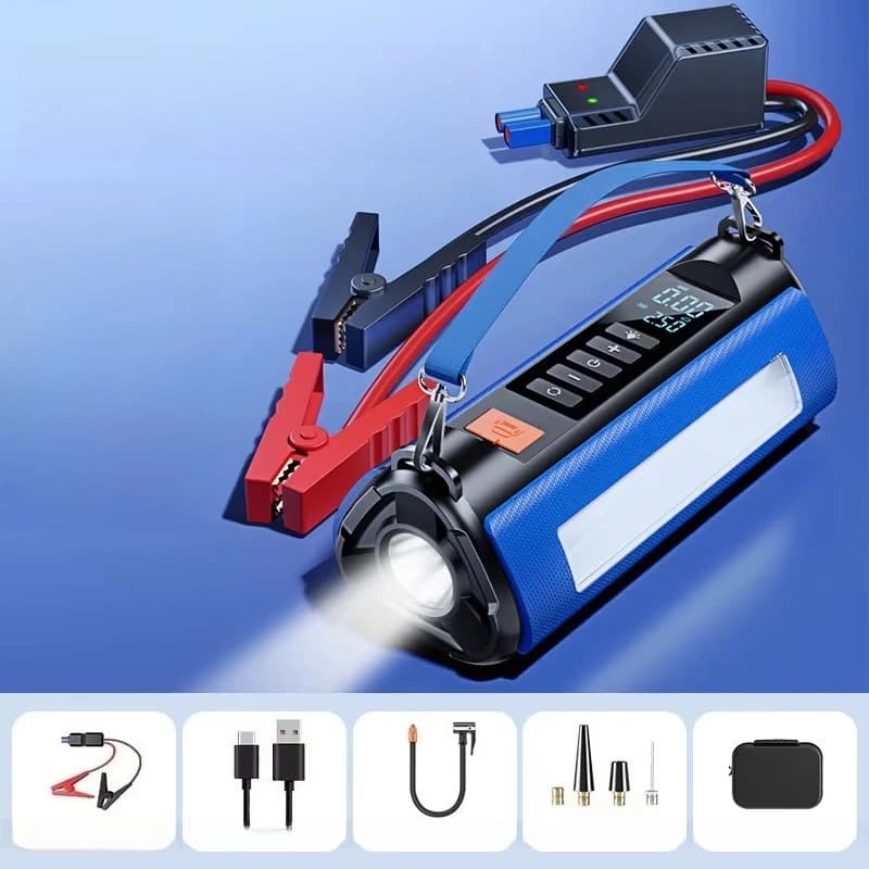 Avviatore di Emergenza Portatile 12V da 12000 mAh con Compressore d'Aria, Powerbank e Luce di Avvertimento