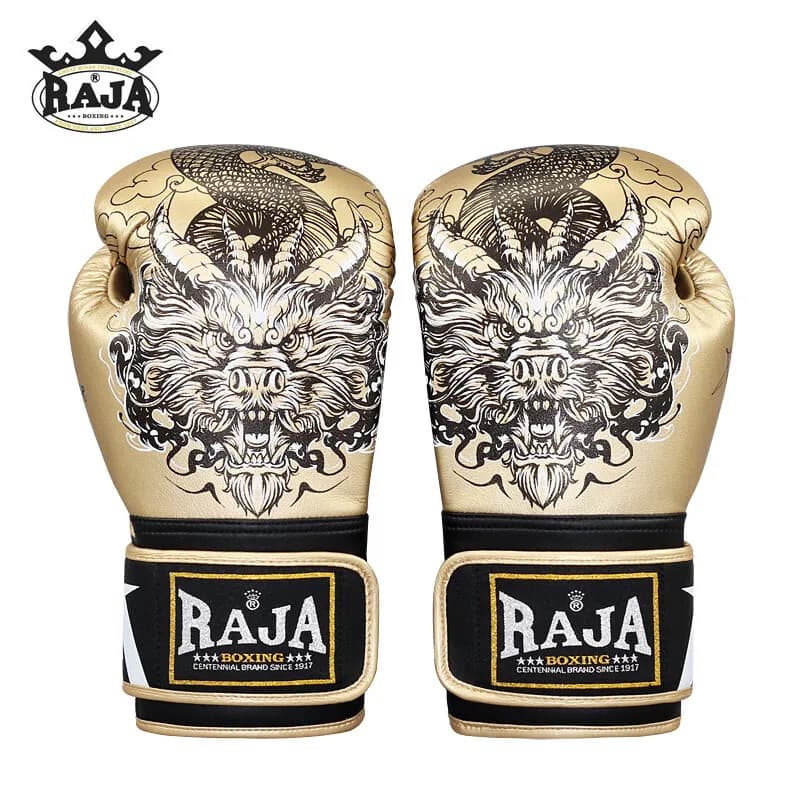 Raja Professional Microfiber Adult Boxing Gloves Golden Dragon Maui Thai Kickboxing MMA Sparring Boxing Bag Training Gloves