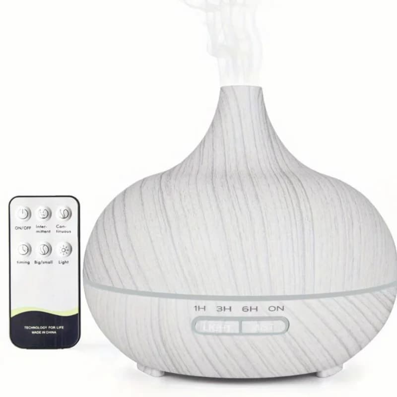 Diffusore di aromaterapia ad ultrasuoni con venature del legno da 500 ml con luci LED remote e a 7 colori - Umidificatore d'aria perfetto per casa, ufficio, spa,