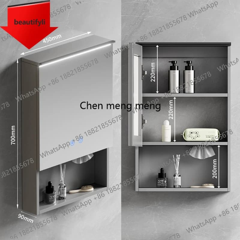 X188 armadietto a specchio intelligente stretto per piccolo appartamento con illuminazione e difoggine dell'armadietto a specchio semi-sigillato per bagno con faro a specchio