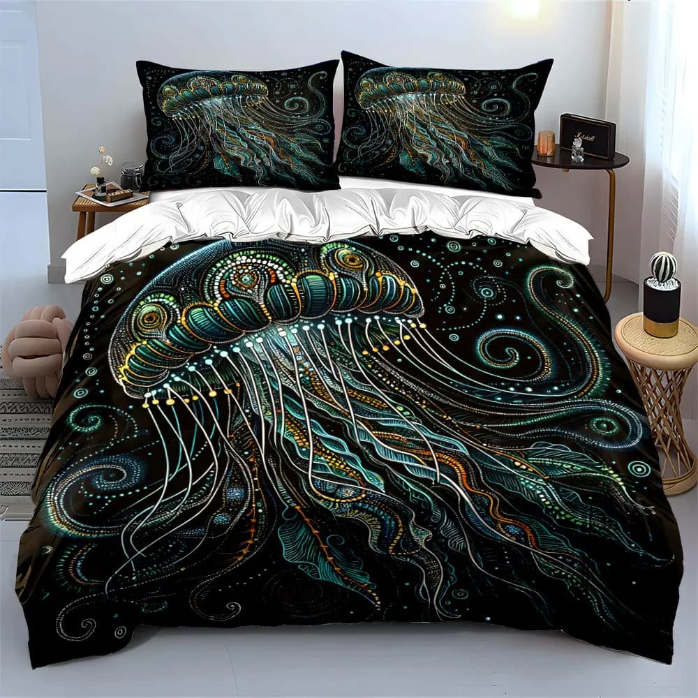 Set di biancheria da letto con stampa artistica di meduse colorate da sogno, morbido e confortevole, include 1 copripiumino e 2 federe.