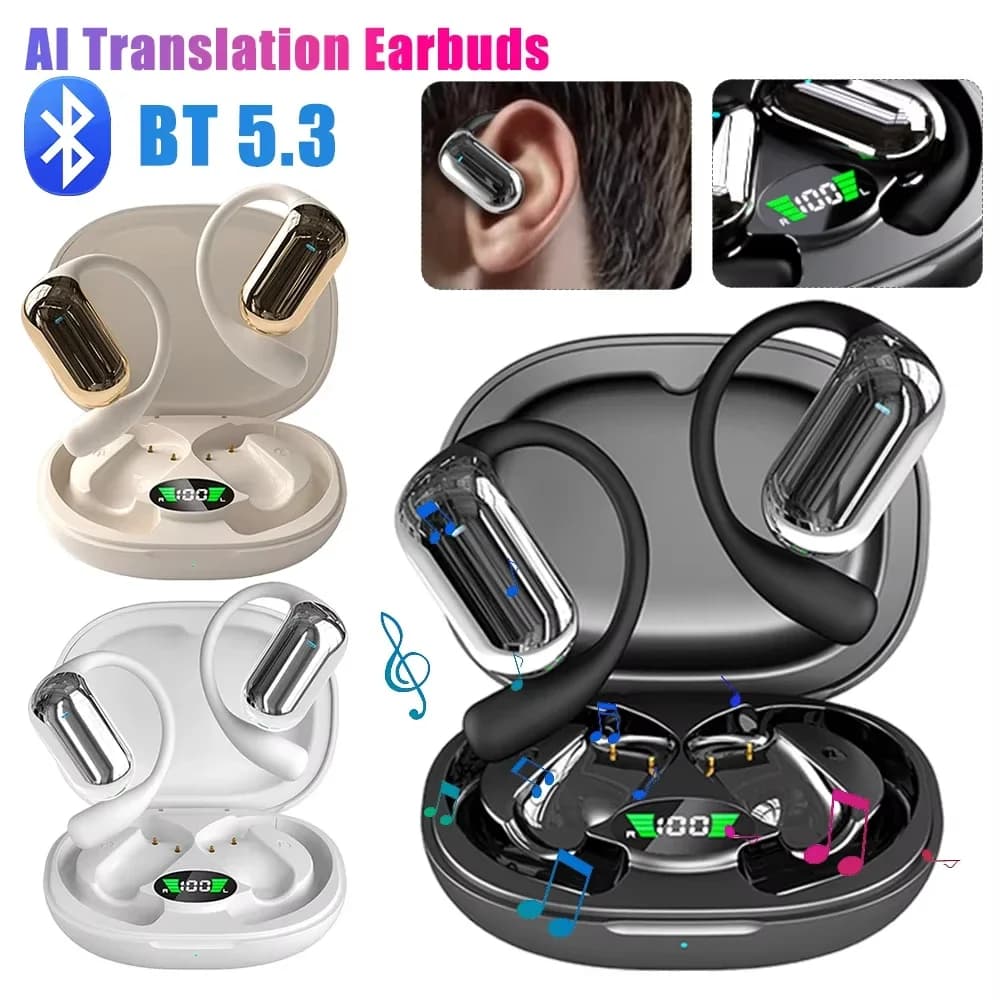 AI Translation Earbuds Bluetooth-Compatible 5.3 Noise Cancelling Translator Headphones Wireless Earbuds for Travel and Business