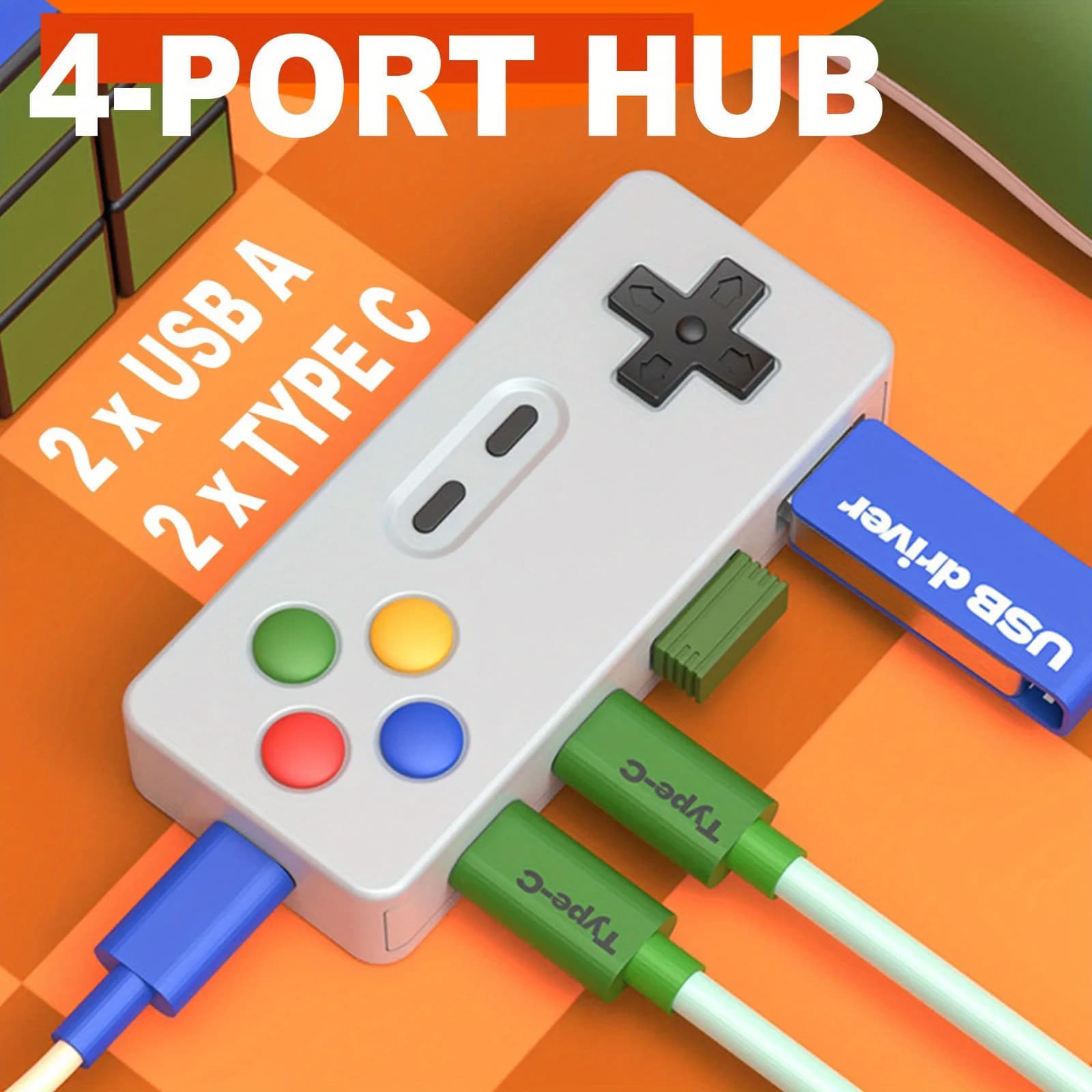 Adattatore di estensione USB C per cartoni animati 1PC con 2 adattatori USB + 2x tipo C per tastiera USB Flash Drive Hub controller di gioco per laptop