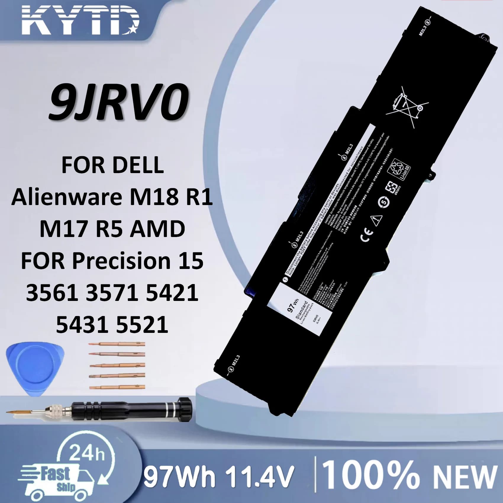 KYTD 9JRV0 Replacement Laptop Battery for Dell Alienware M18 R1 M17 R5 AMD for Precision 15 3561 3571 5421 5431 97Wh 11.4V