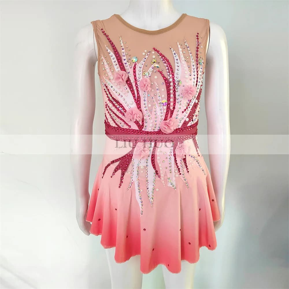 LIUHUO Donne Aldult Ragazza Personalizza Costume Prestazioni Concorso Body Pattinaggio di Figura sul Ghiaccio Vestito Danza Adolescenti Senza Maniche Bambino