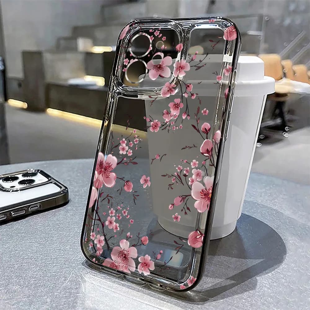 Plum Bossom Transparent Phone Case For iPhone 17 Pro Max 17 15 16 14 13 12 11 7 8 16e XS Max XR Silicone Shockproof Cover Funda