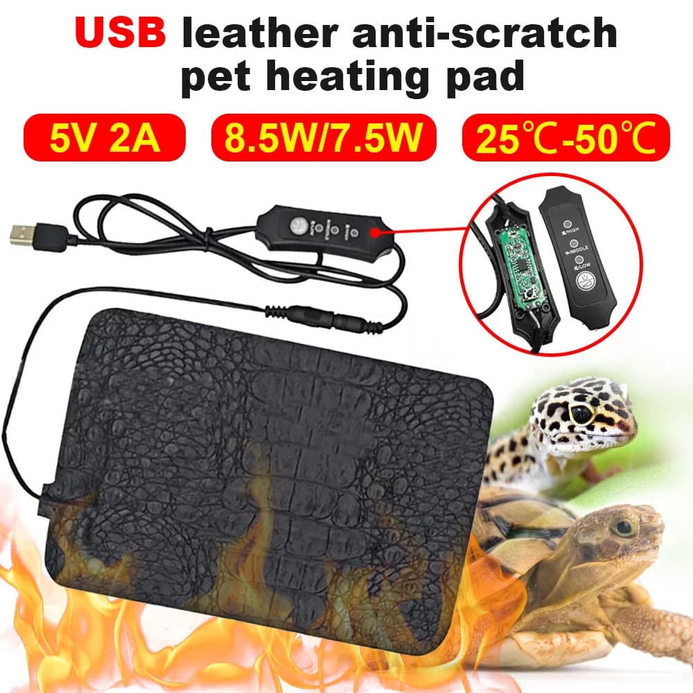 Tappetino riscaldante Coperta elettrica per rettili per animali domestici USB Regolatore di temperatura regolabile a 3 marce impermeabile Tappetino riscaldato per la casa invernale Tappetino caldo