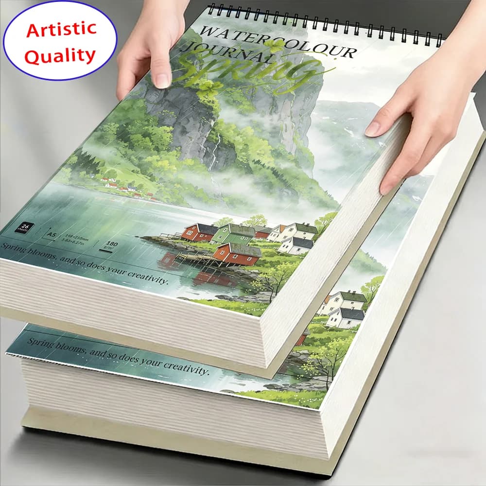 A4/A5 180GSM Spiral Sketchbook, 26 Sheets Acid-Free Paper, Waterproof Art Pad for Watercolor, Painting, Illustration, Durable Ar