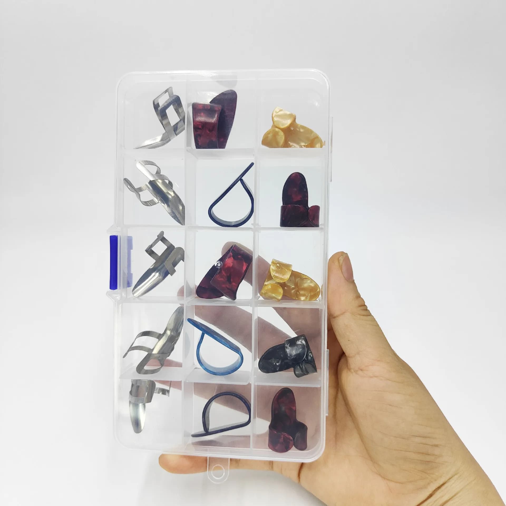 Fingerstyle Guitar Picks 15Pc Stainless Steel Index Picks & Celluloid Thumb Picks Set Transparent Box Guitar Parts & Accessories