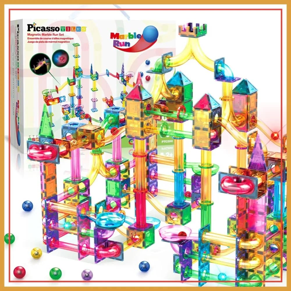 200 Pezzi Piastrelle Magnetiche per Pista Biglie, Blocchi da Costruzione Giocattolo STEM con Biglie Luminose, Set Labirinto per Pista di Gara, Gioco Sensoriale di Immaginazione per Bambini e Bambine dai 3 Anni in su