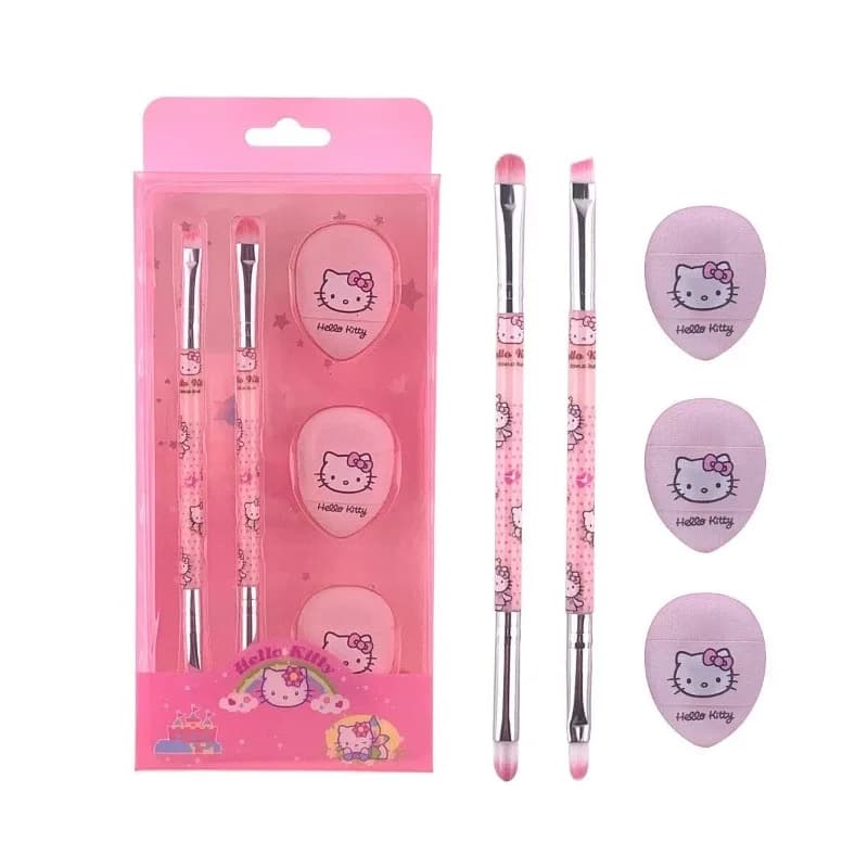 Pennello Doppio per Ombretto e Labbra Anime Cartoon Kawaii Sanrio Nuovo Hello Kitty, Pennello per Sopracciglia, Piumino per Polvere, Uso Umido o Secco