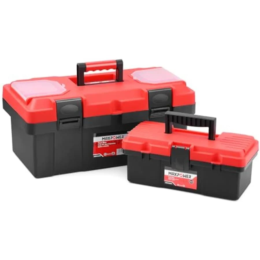 Set di 2 Cassette Portautensili in Plastica: Mini Cassetta da 12 Pollici e Cassetta Portautensili Portatile da 17 Pollici con Vassoio Superiore Rimovibile e Bloccabile per Piccoli Oggetti
