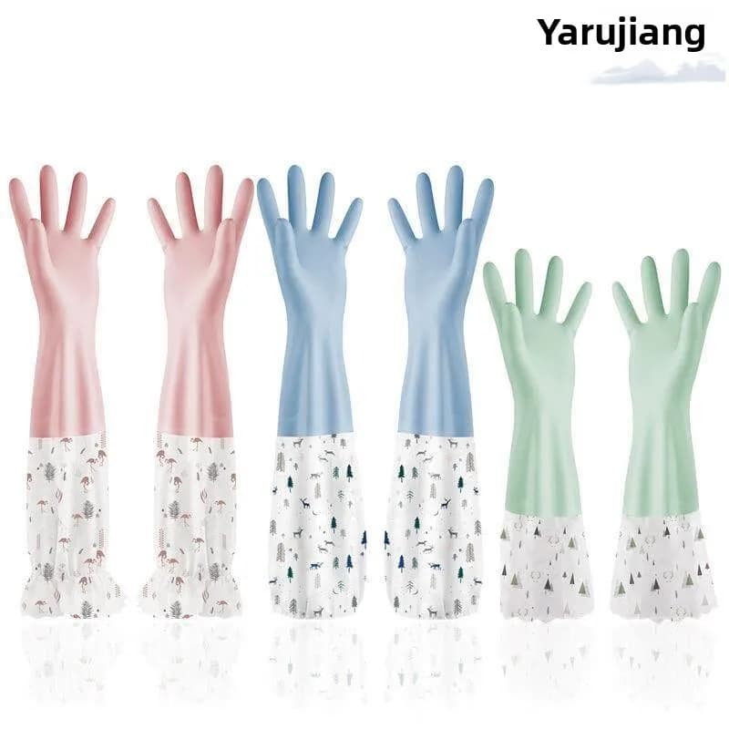 Women's Thickened Latex Gloves Toilet Cleaning Household Chores Waterproof Durable Gloves for Kitchen Laundry Home Use