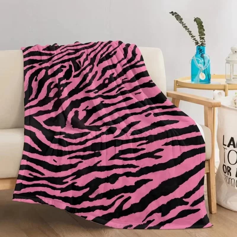 Pink Leopard Zebra Print Flannel printed blanket suitable for all seasons suitable for living room office sofa and travel