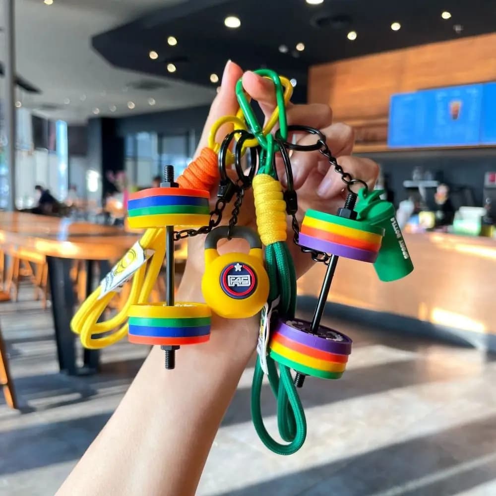 Detachable Barbell Plates Keychain Dopamine Kettlebell Simulation Dumbbells Keyring Water Cups Bag Charm Fitness Series Pendant