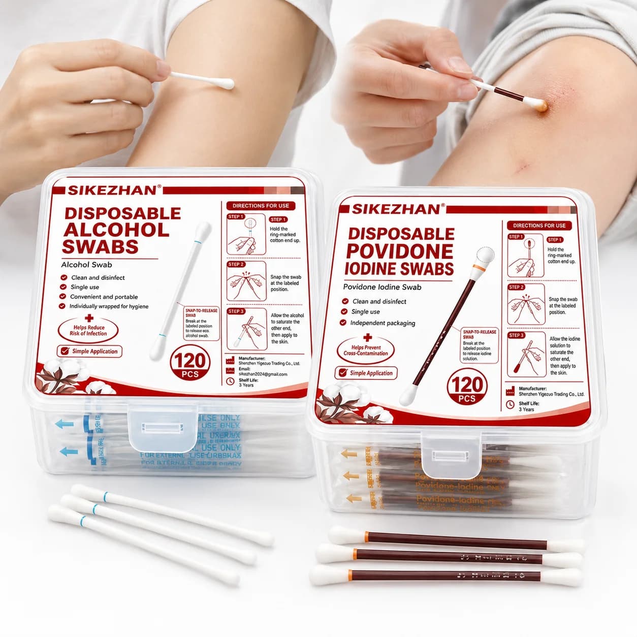 100pcs Antiseptic Swab Sticks, Alcohol Iodine Cotton Applicators for Home First Aid, Travel Camping Kit, Individually Sealed
