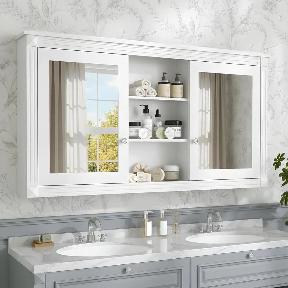 Armadietto a Specchio da Parete 55x28 per Bagno, Sopra il WC