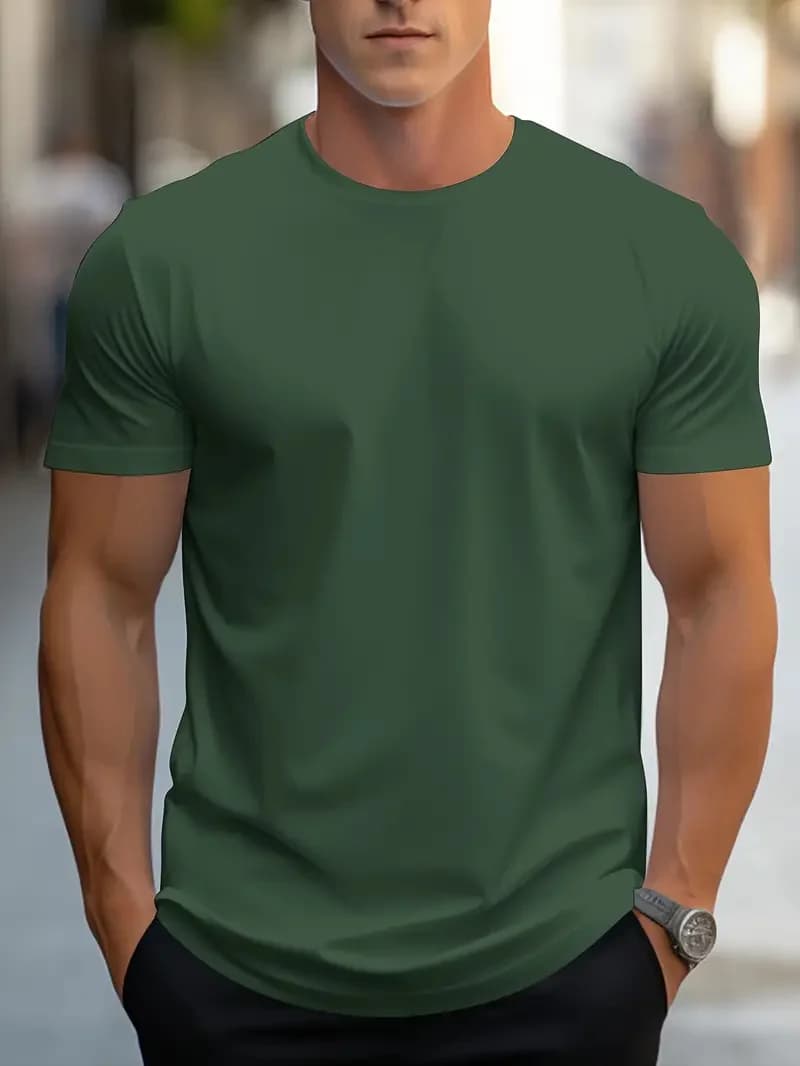 Men's Fashion Simple Solid Color Printed Summer Top Sleeved Short Street Fashion Crew Neck T-shirt Men's T-shirt loose