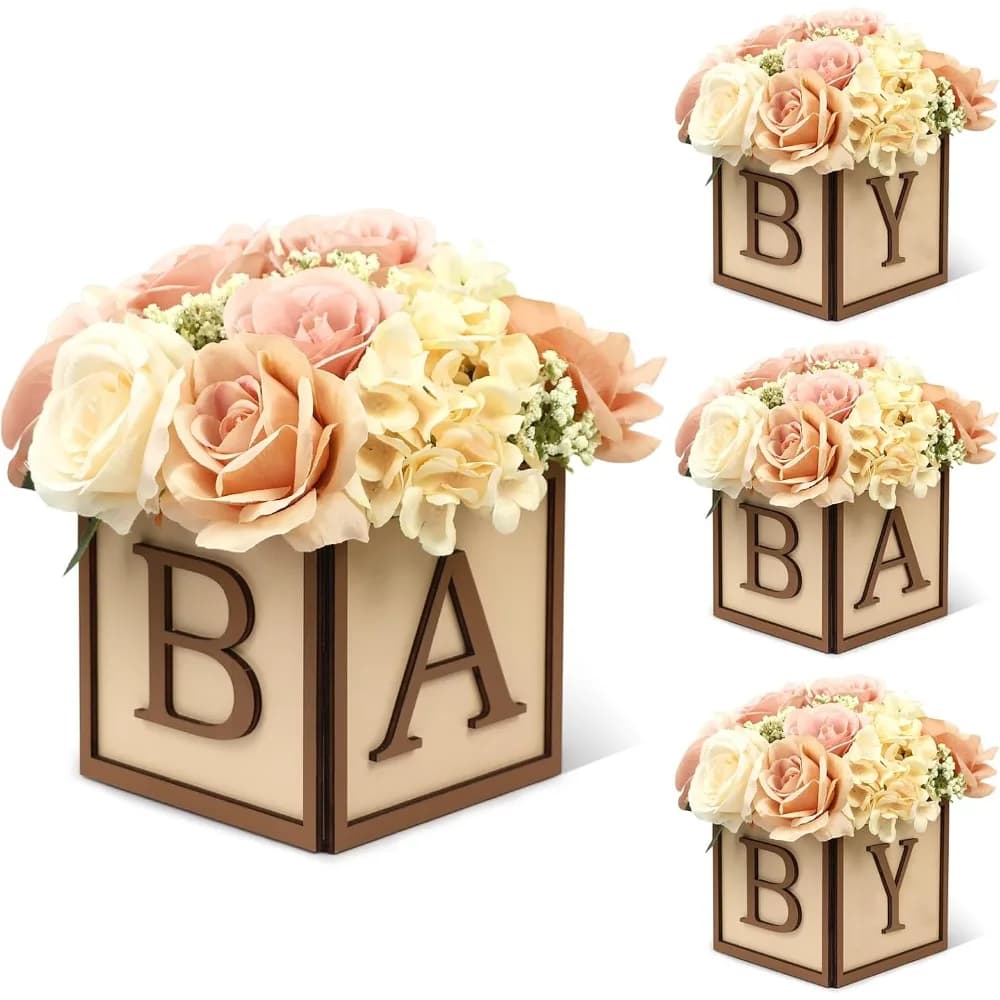 4 set centrotavola per baby shower per tavoli - scatole di legno da 6 pollici con lettere per bambini fioriera rustica a cubo blocchi di legno per ragazzo ragazza g