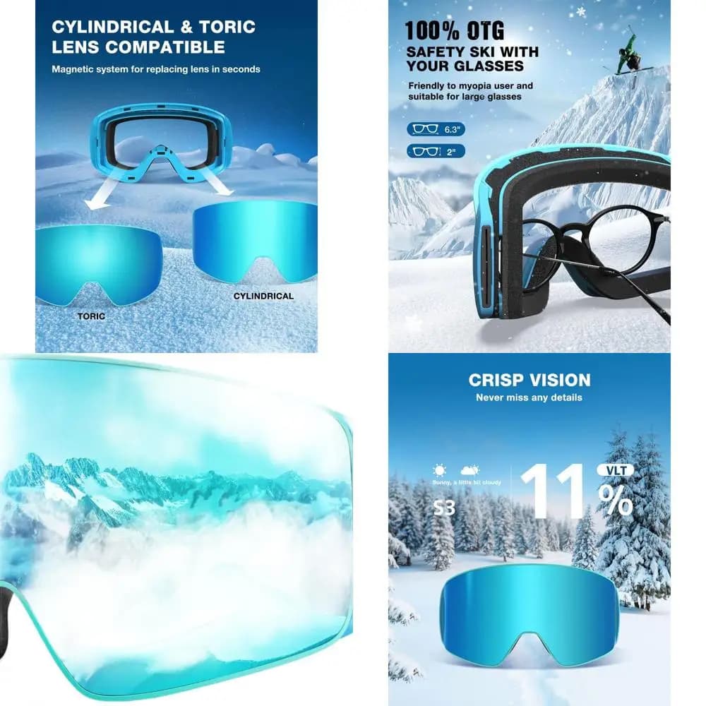 Occhiali da sci con lenti staccabili, compatibili con OTG al 100%, occhiali da neve per adulti unisex