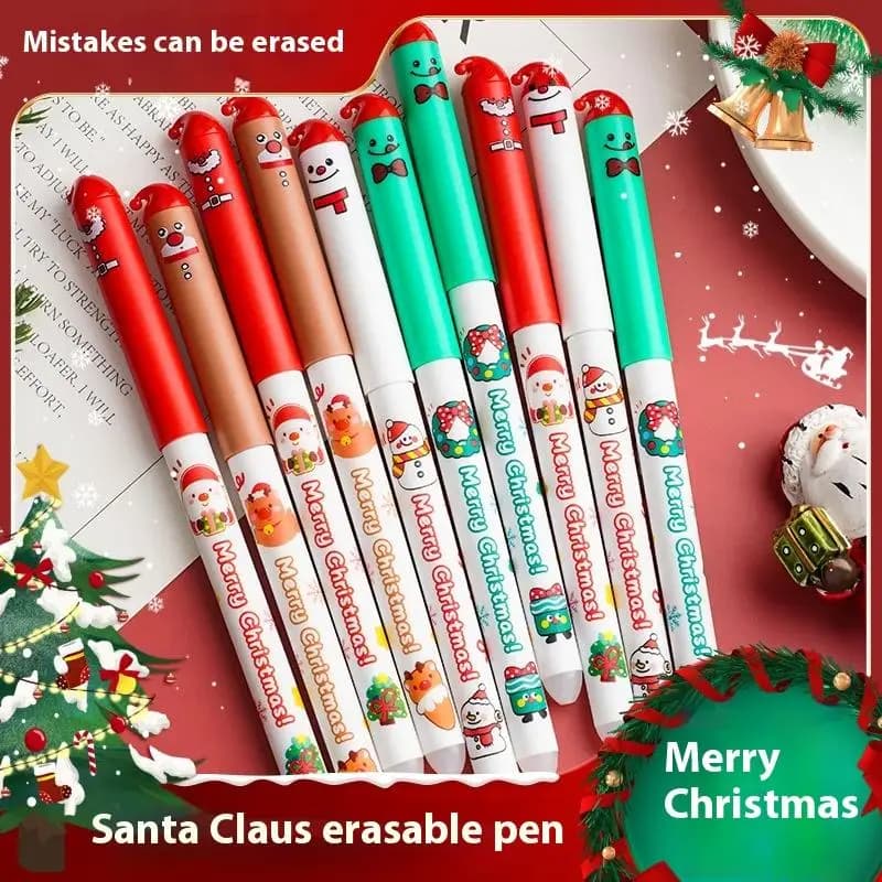 4 pezzi cartone animato Natale Babbo Natale pupazzo di neve alce penna gel cancellabile carino 0,5 mm inchiostro blu/nero penne firma materiale scolastico