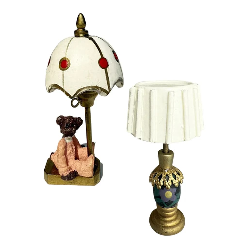2Pcs Miniature Table Lamp Bear Design Charming Dollhouse Lights Decoration Tiny Desk Lights for Collectors Dollhouse Lighting