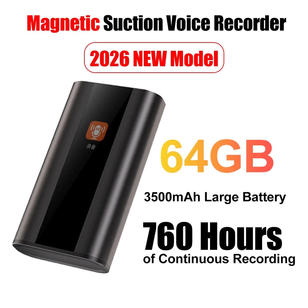 Registratore Vocale Intelligente 360 ° Rilevamento omnidirezionale, Registrazione temporizzata, Fissaggio magnetico, Compatibile con telefono/computer 64GB