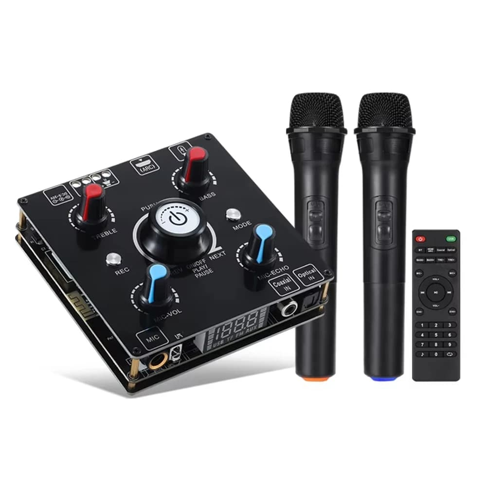 A03R! Macchina per karaoke con doppio microfono Amplificatore di potenza audio Bluetooth 5.0 Amplificatore integrato e lettore U-Disk Subwoofer audio domestico