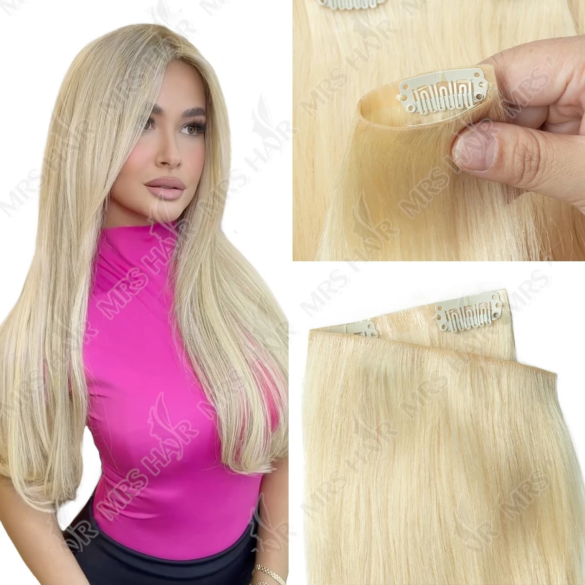 Blonde Invisible Clip In Hair Extensions Human Hair Machine Remy Injected PU Clip On Hair 7Pcs 12"-24" Invisible Clip Ins