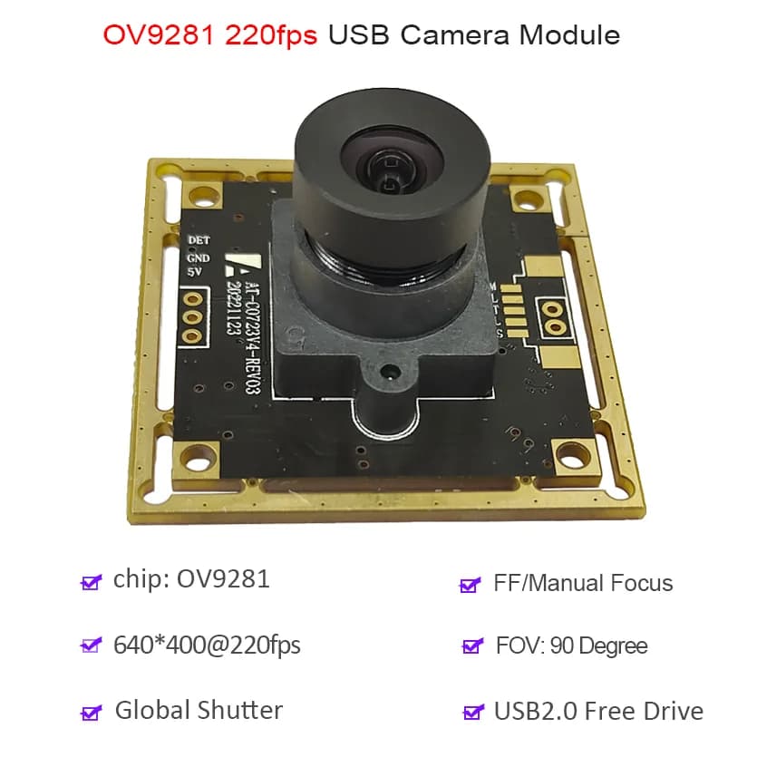 Modulo Fotocamera USB con Sensore OV9281 Global Shutter 720p 220fps 90° ° Webcam UVC monocromatica con trigger esterno per scansione industriale